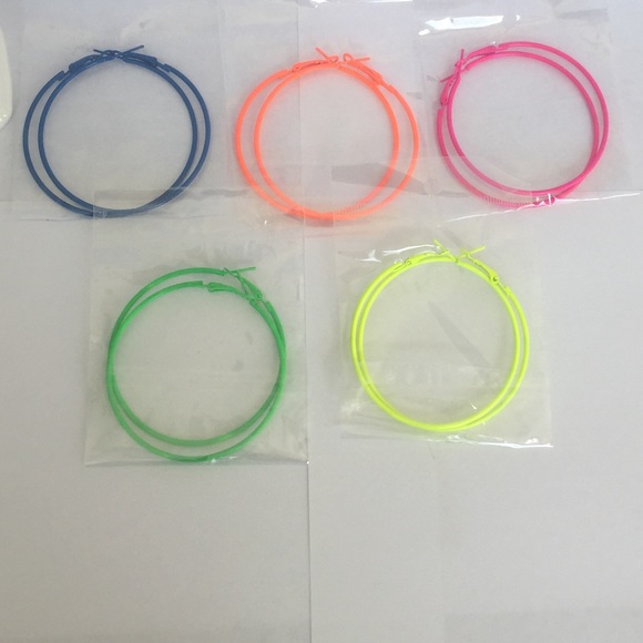 5 pairs of Neon Hoop Earrings 2.25” - Picture 3 of 4